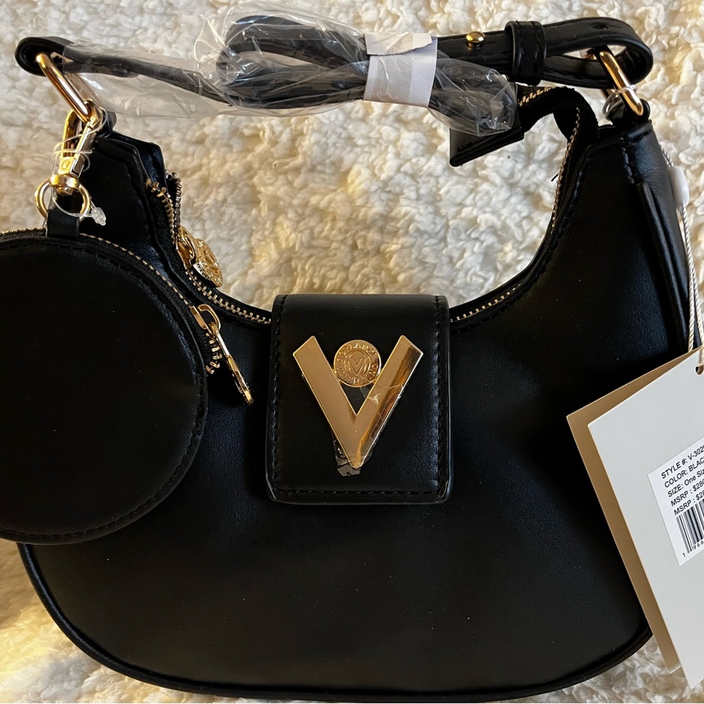 Valentino Orlandi Black Shoulder Bag with Gold Details NWT